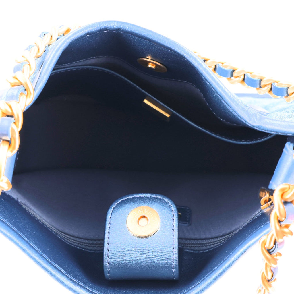 Washed Denim Quilted Small Hobo Blue