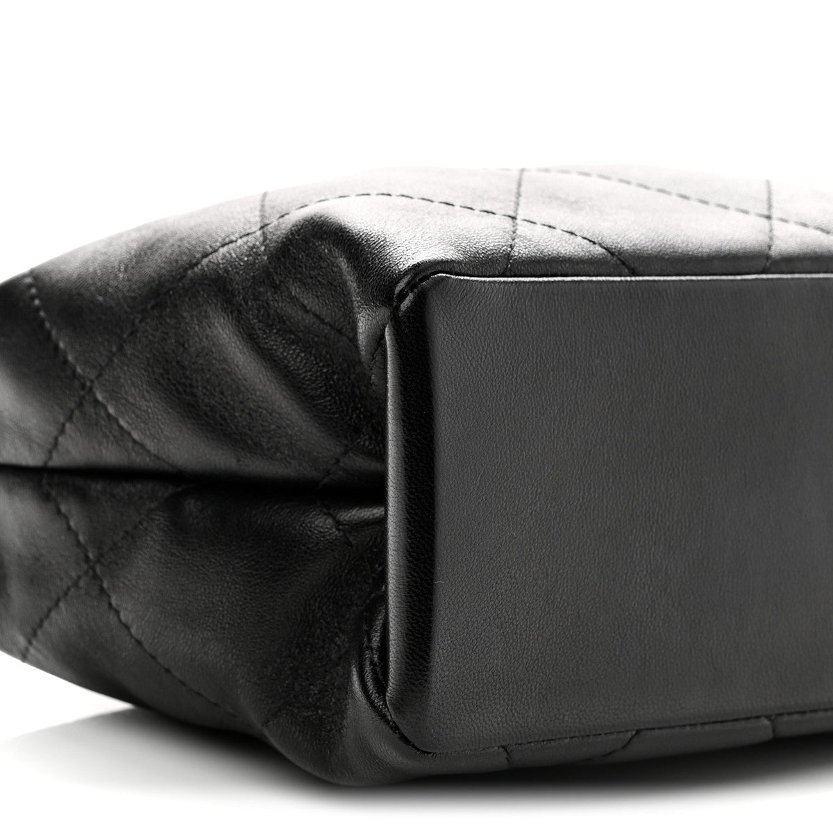 Shiny Lambskin Quilted Large Hobo Bag Black