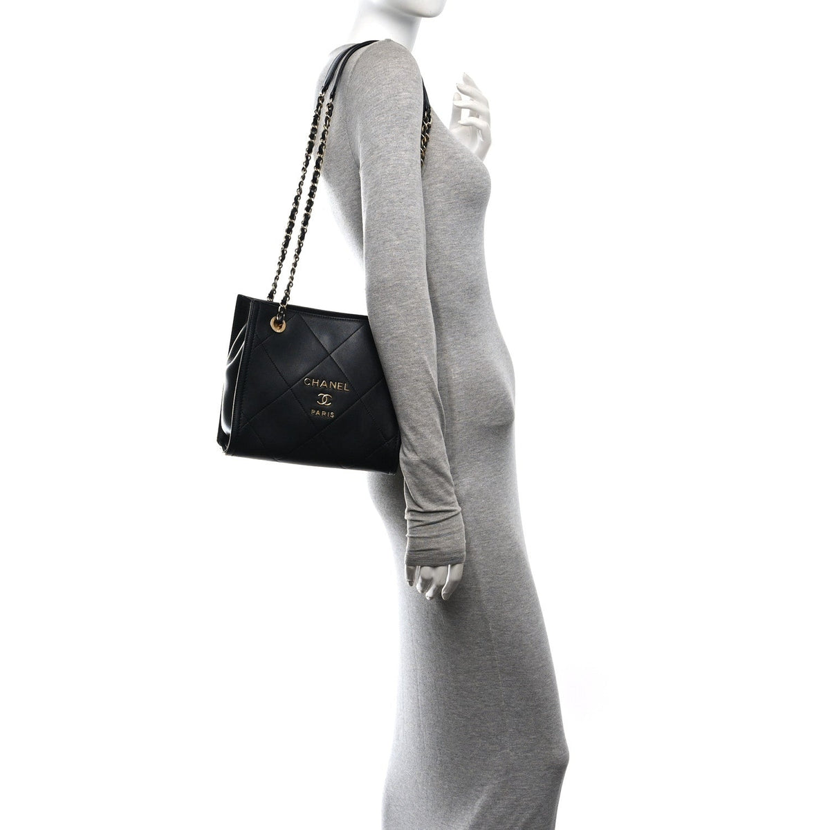 Calfskin Stitched Small Shopping Bag Black