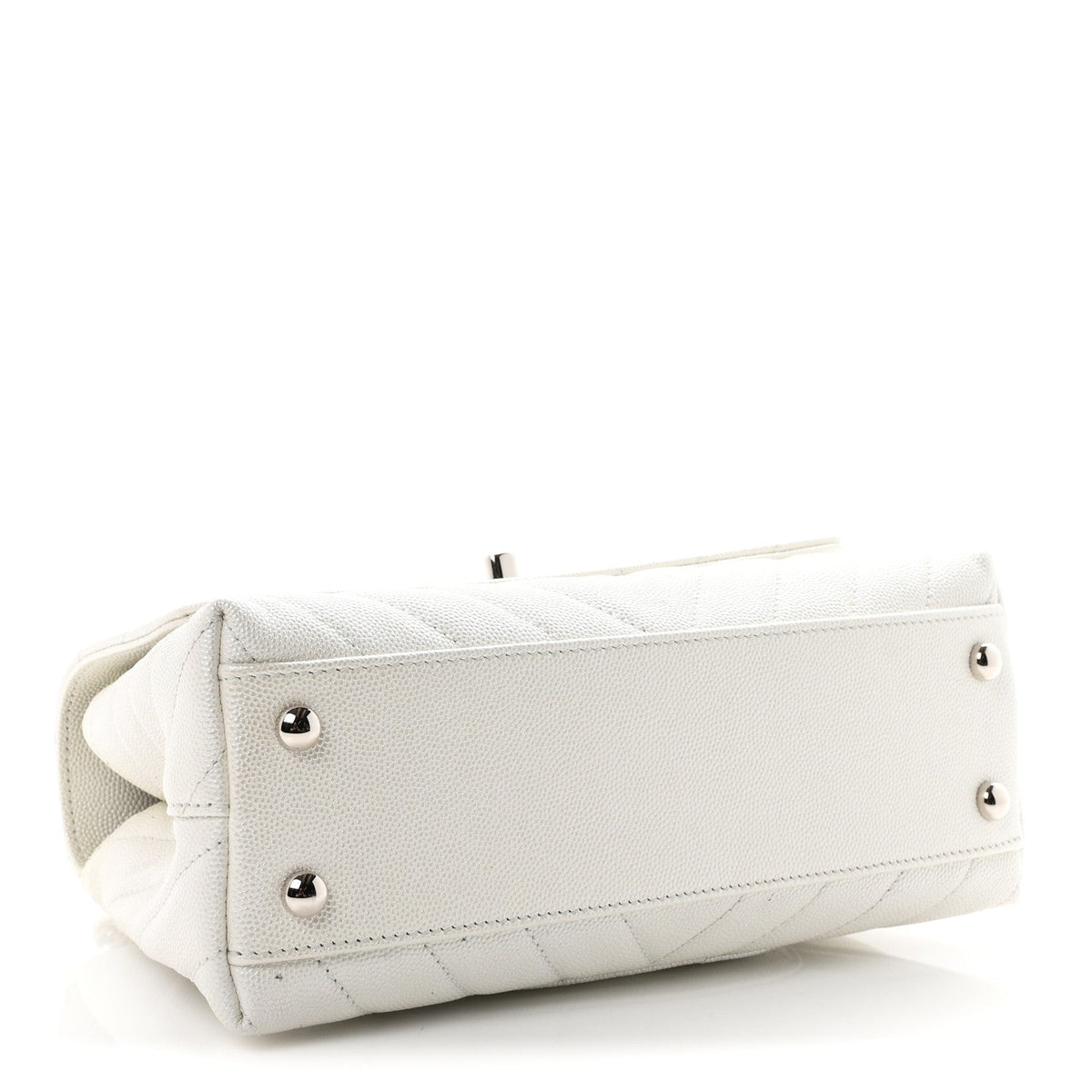 Iridescent Caviar Chevron Quilted Mini Coco Handle Flap White