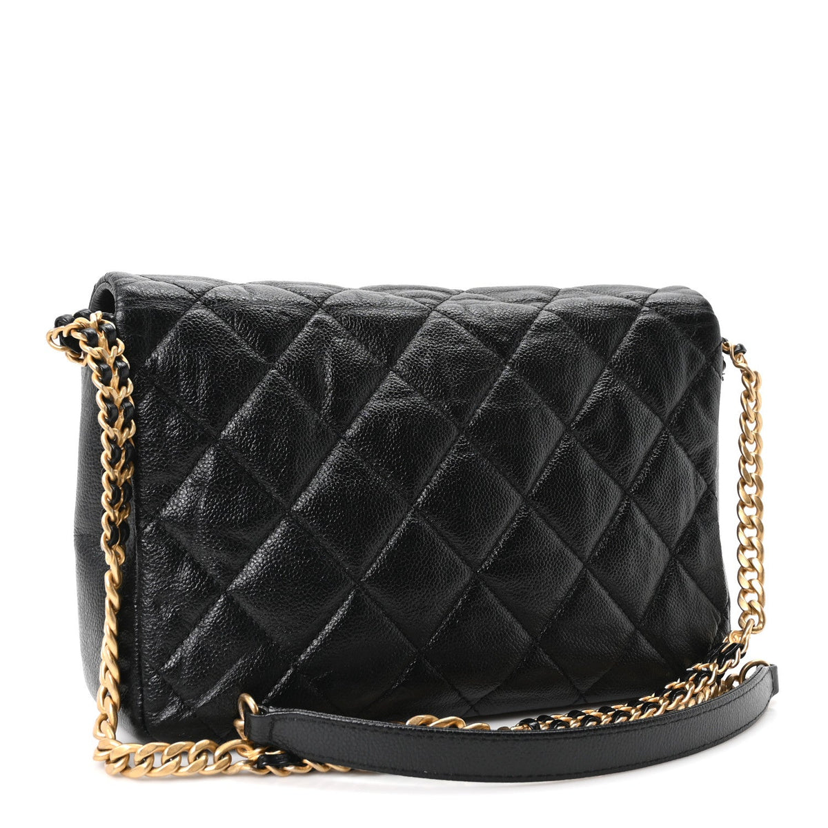 Shiny Caviar Quilted Large Chain Melody Flap Black