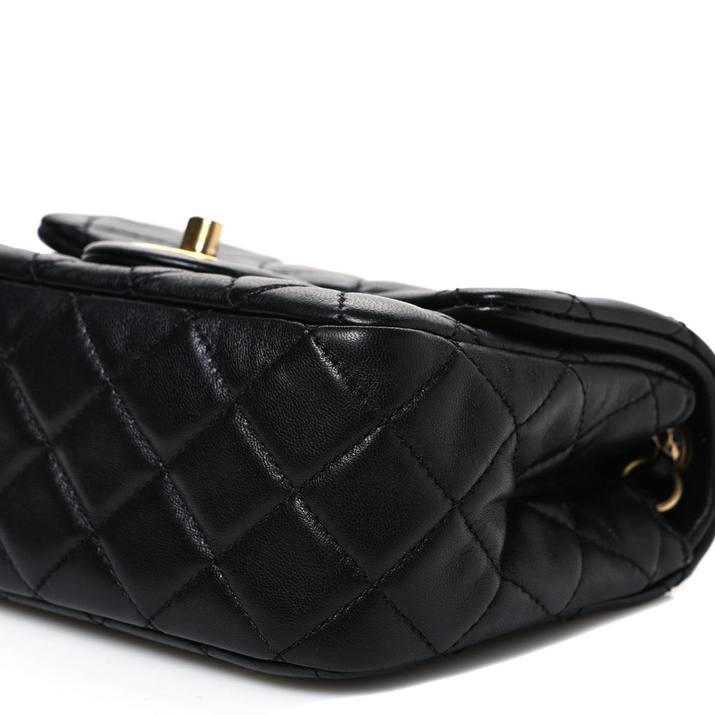 Lambskin Quilted Mini Pearl Crush Flap Black