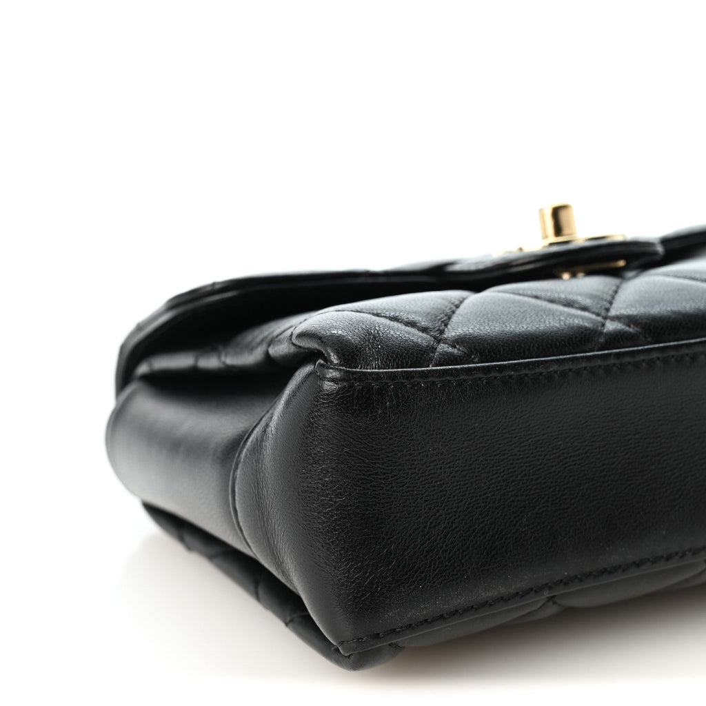 Lambskin Quilted Mini Top Handle Square Flap Black