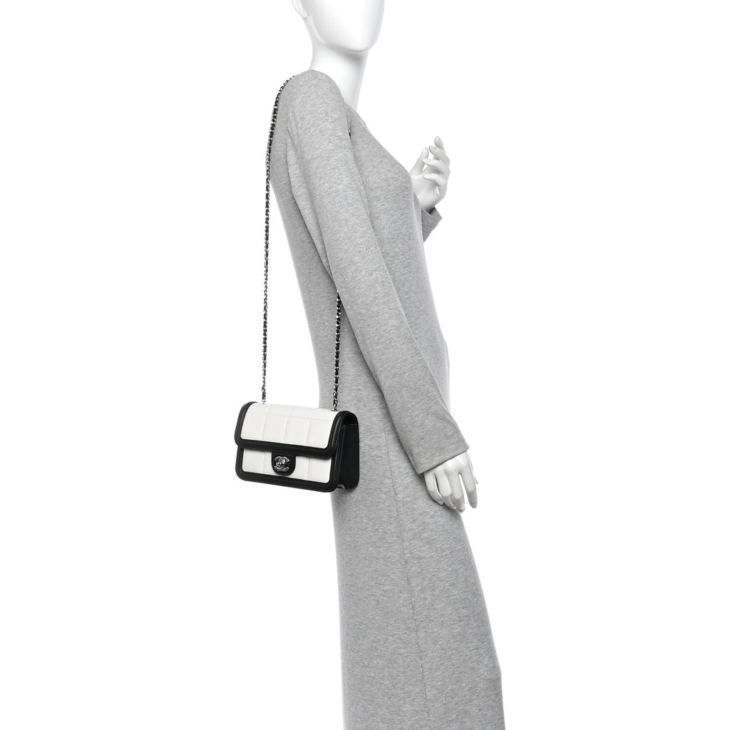 Lambskin Calfskin Mini Chocolate Bar Flap Bag White Black
