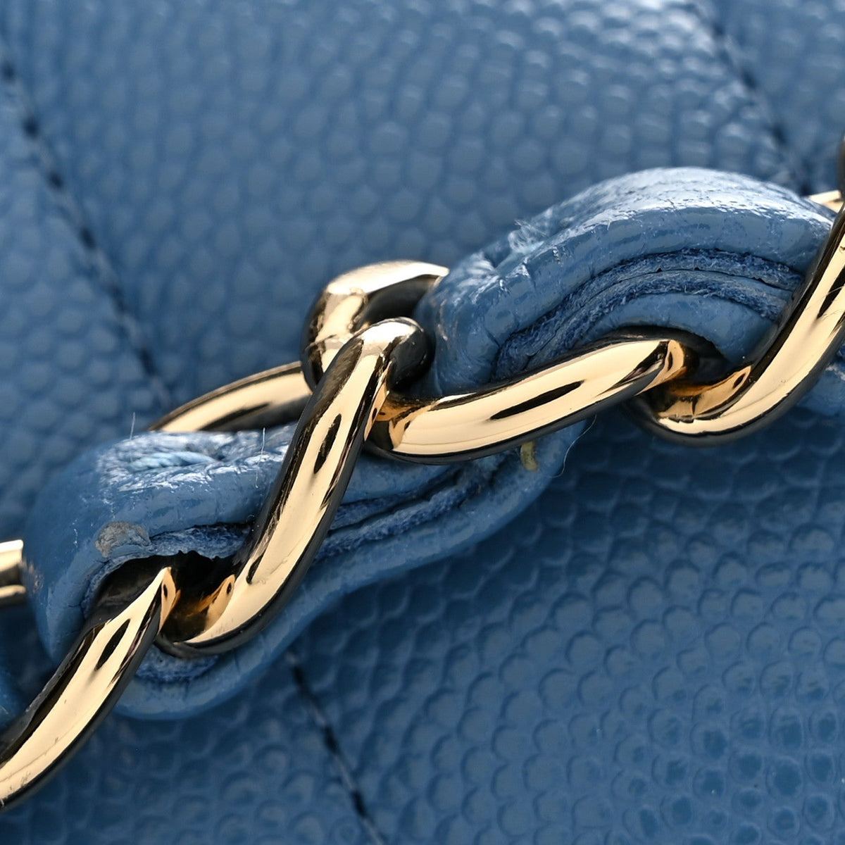 Caviar Quilted Medium Double Flap Blue