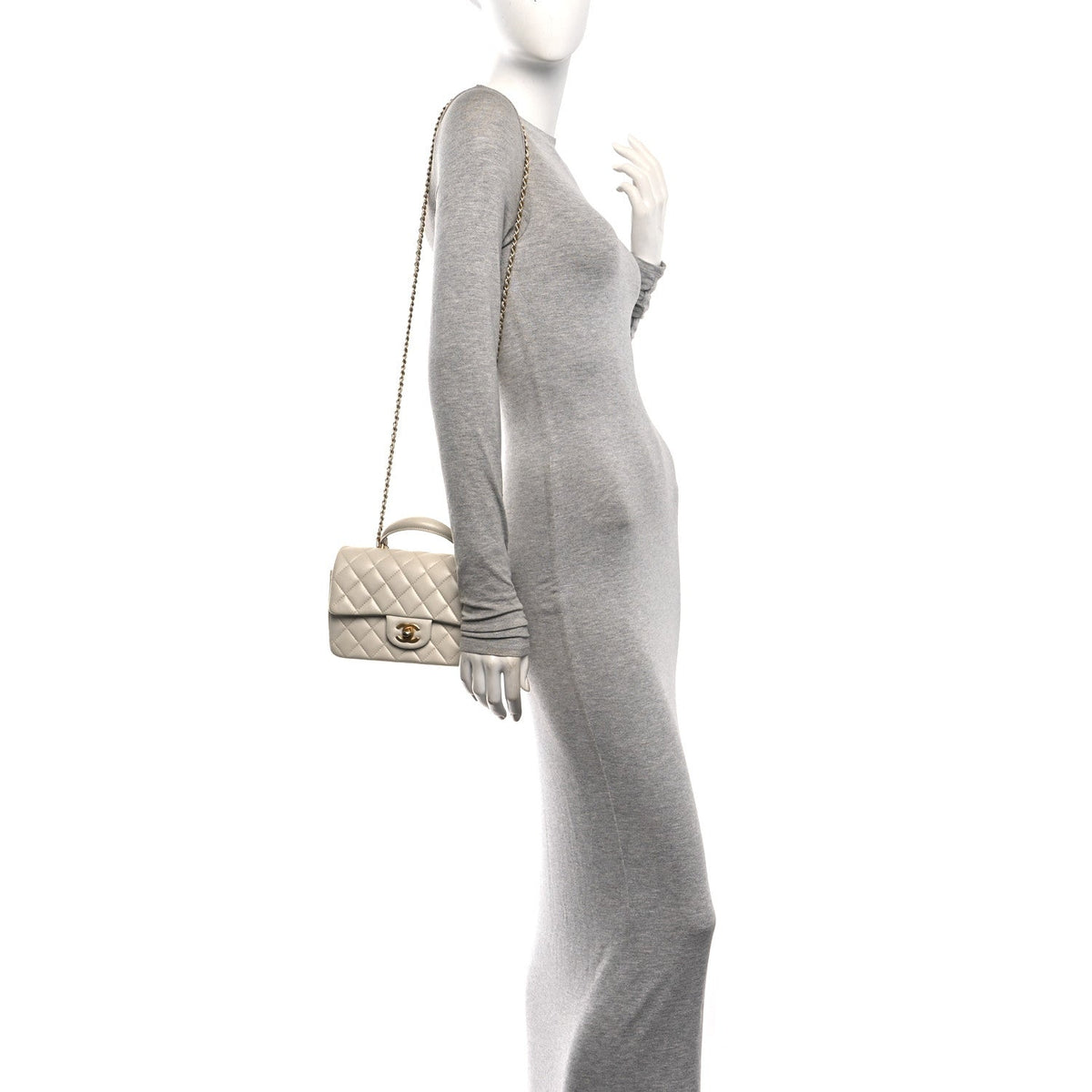 Iridescent Lambskin Quilted Mini Top Handle Rectangular Flap White