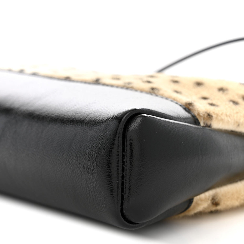 Shiny Lambskin Pony Hair Cheetah Printed Mini 31 Shopping Bag Light Beige Black