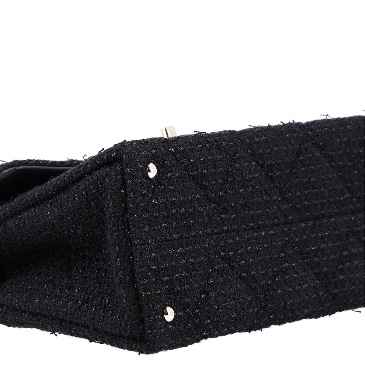 Tweed Quilted Medium Retro Twist Top Handle Flap  Black