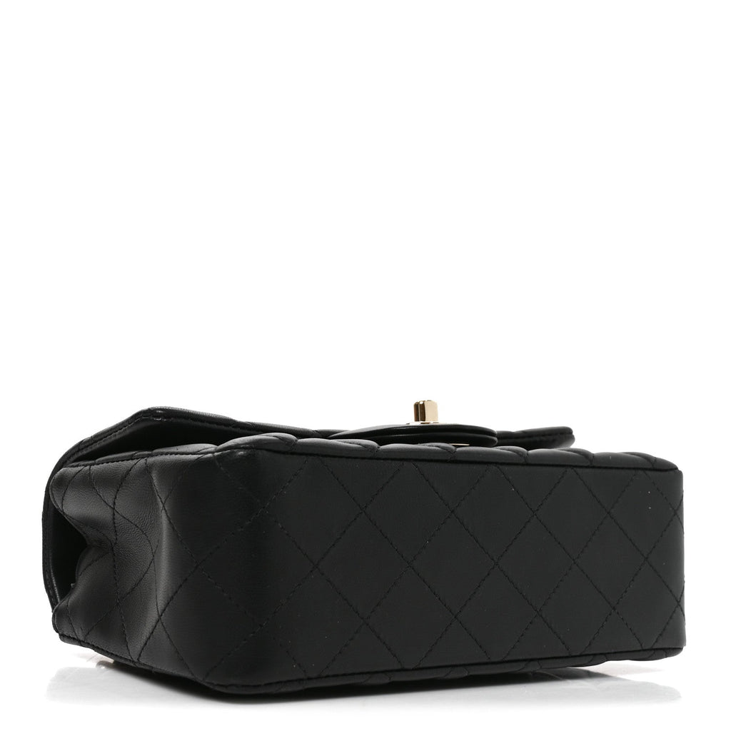 Lambskin Quilted Mini Rectangular Flap Black