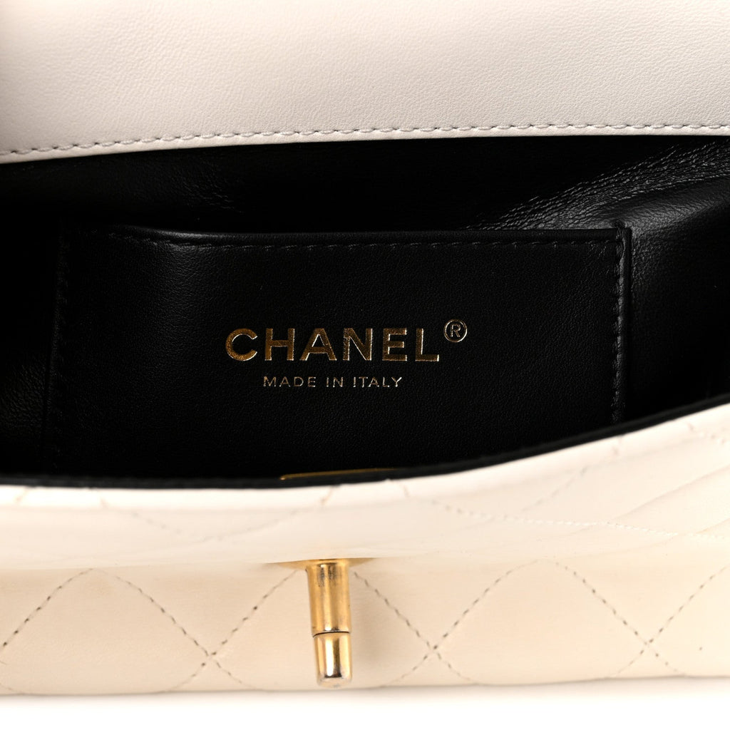 Lambskin Enamel Strass Quilted Mini Paris Monaco Flap White