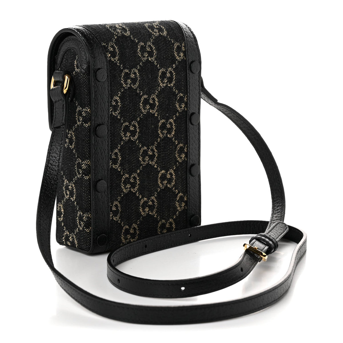 Jacquard Black Denim GG Monogram Textured Dollar Calfskin Mini Horsebit 1955 Crossbody Bag Black Ivory