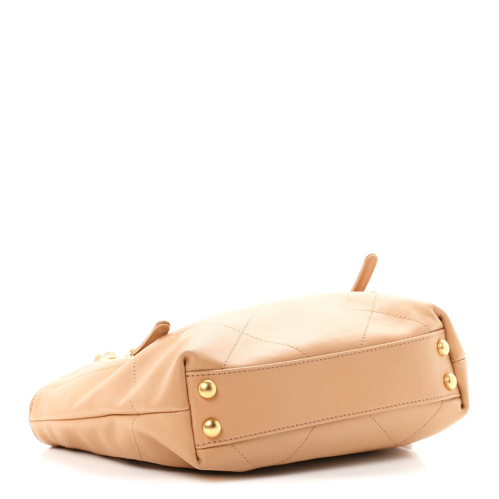 Calfskin Quilted Small Shopping Bag Beige