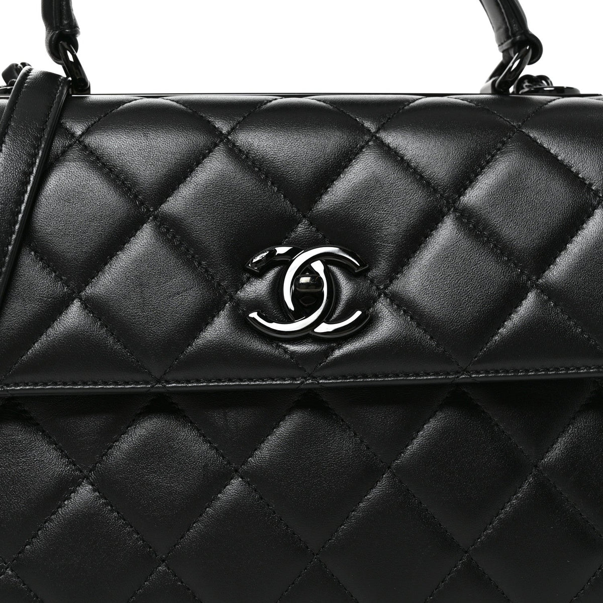 Lambskin Quilted Small Trendy CC Dual Handle Flap Bag So Black