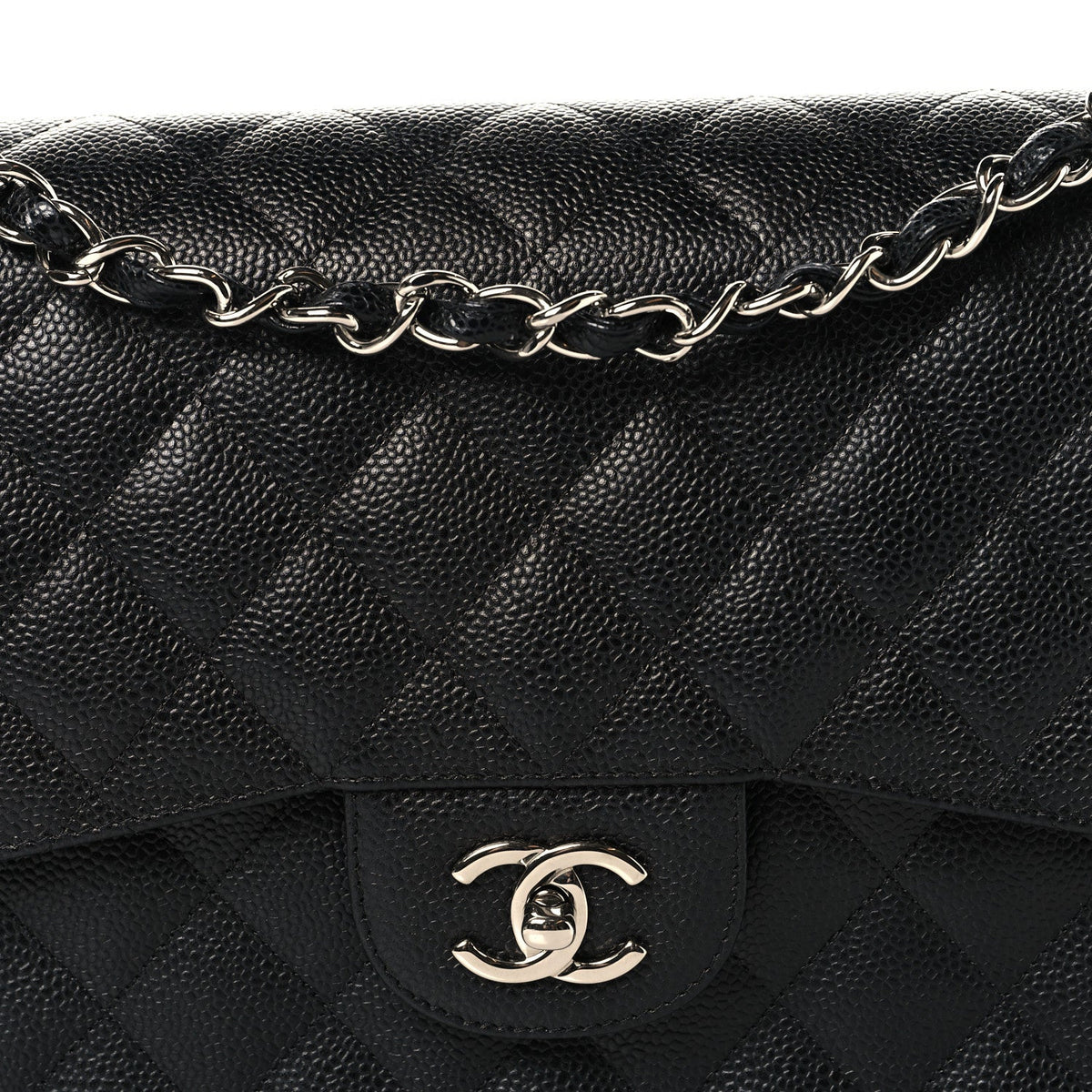 Caviar Quilted Jumbo Double Flap Black