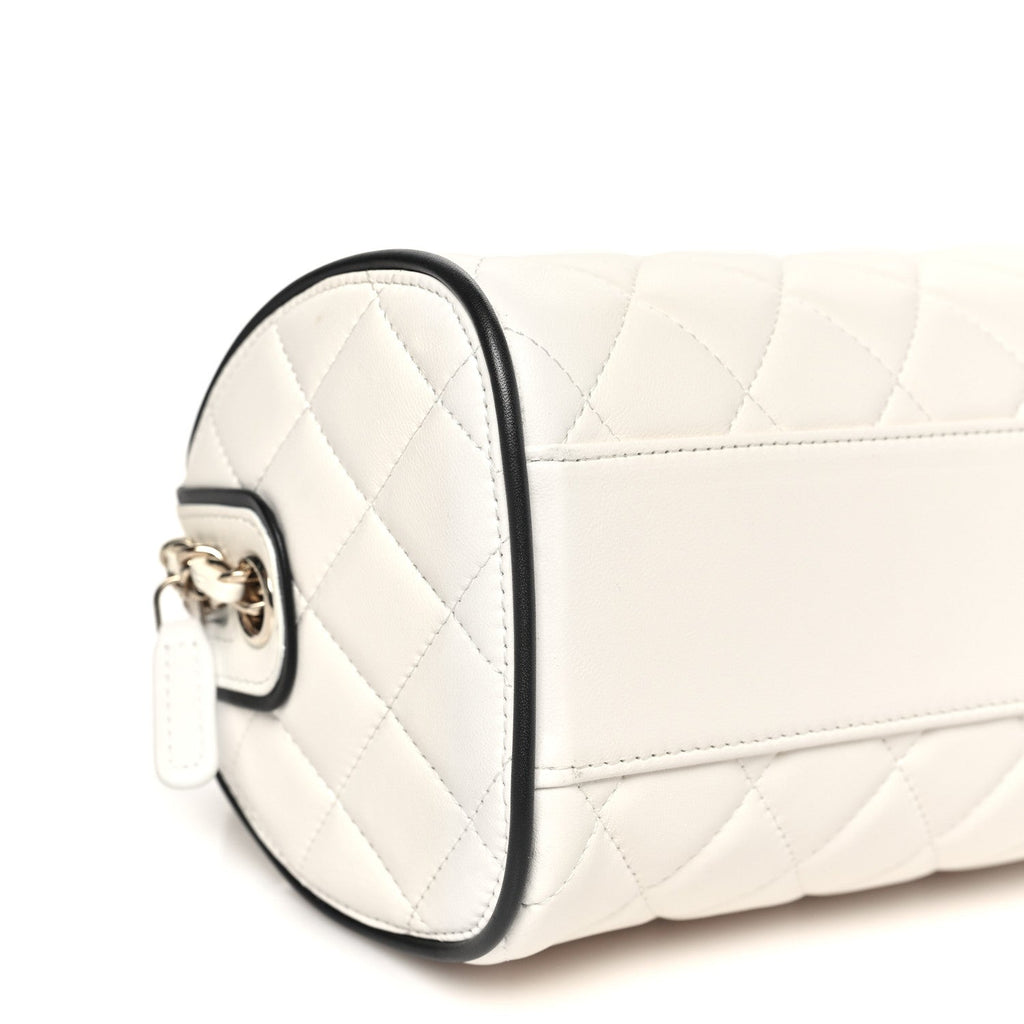 Lambskin Quilted Resin CC Mini Bowling Clutch With Chain White Black