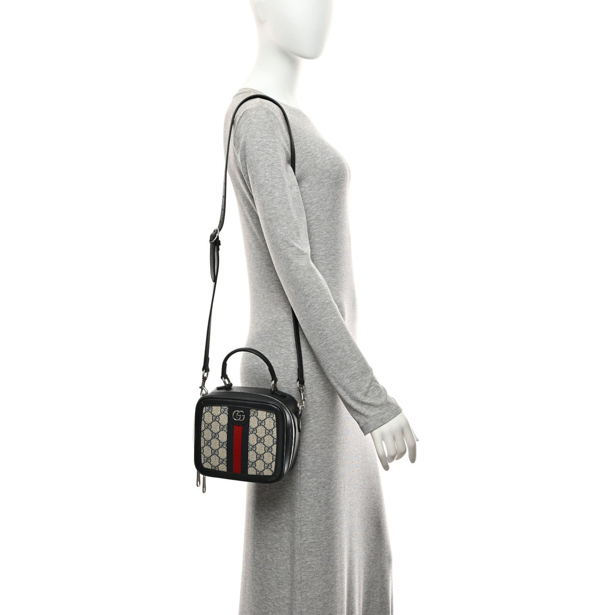 GG Supreme Monogram Mini Ophidia Top Handle Square Shoulder Bag Beige Blue
