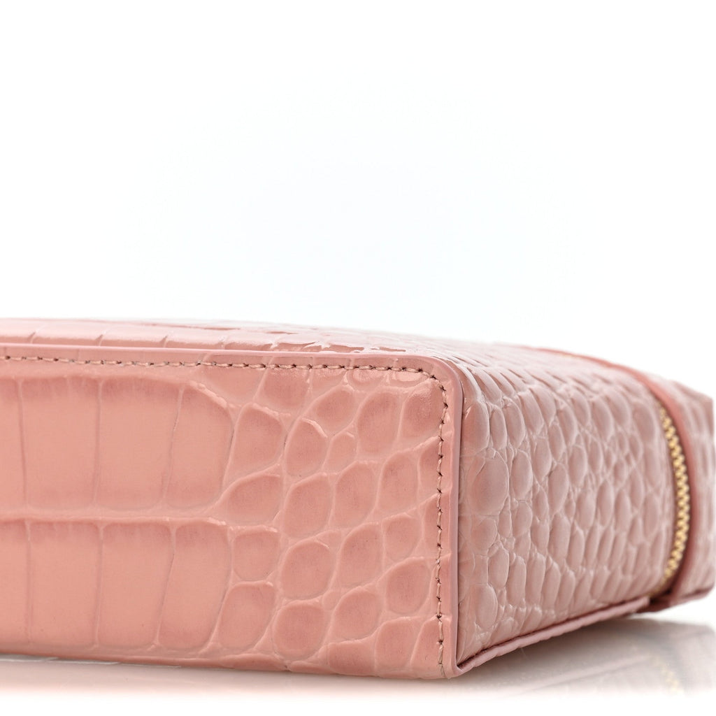 Calfskin Crocodile Embossed Crococo Exoticoco Long Vanity Case With Chain Pink