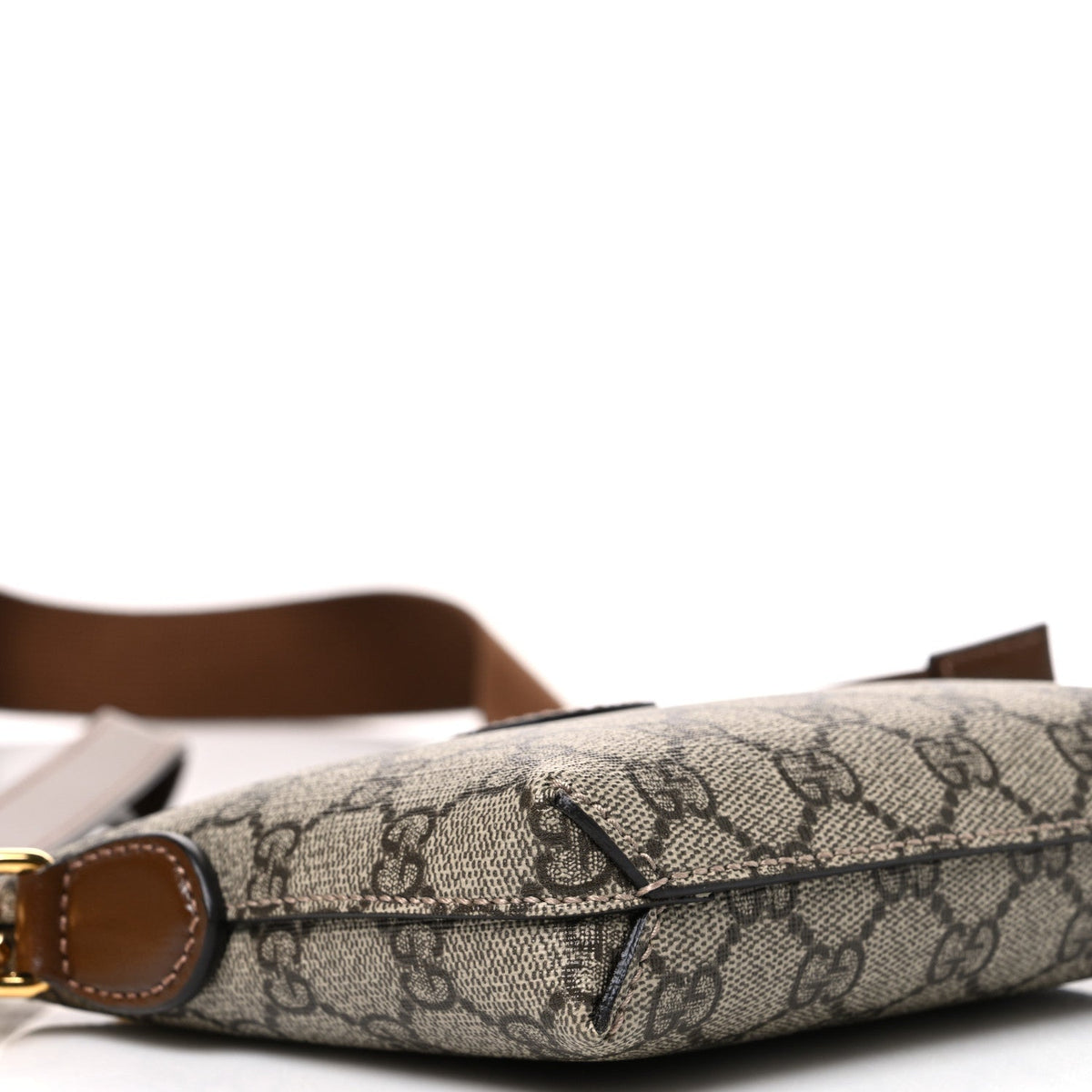 GG Supreme Monogram Azalea Calfskin Small Retro Interlocking G Wristlet Messenger Bag Beige Ebony Brown Sugar