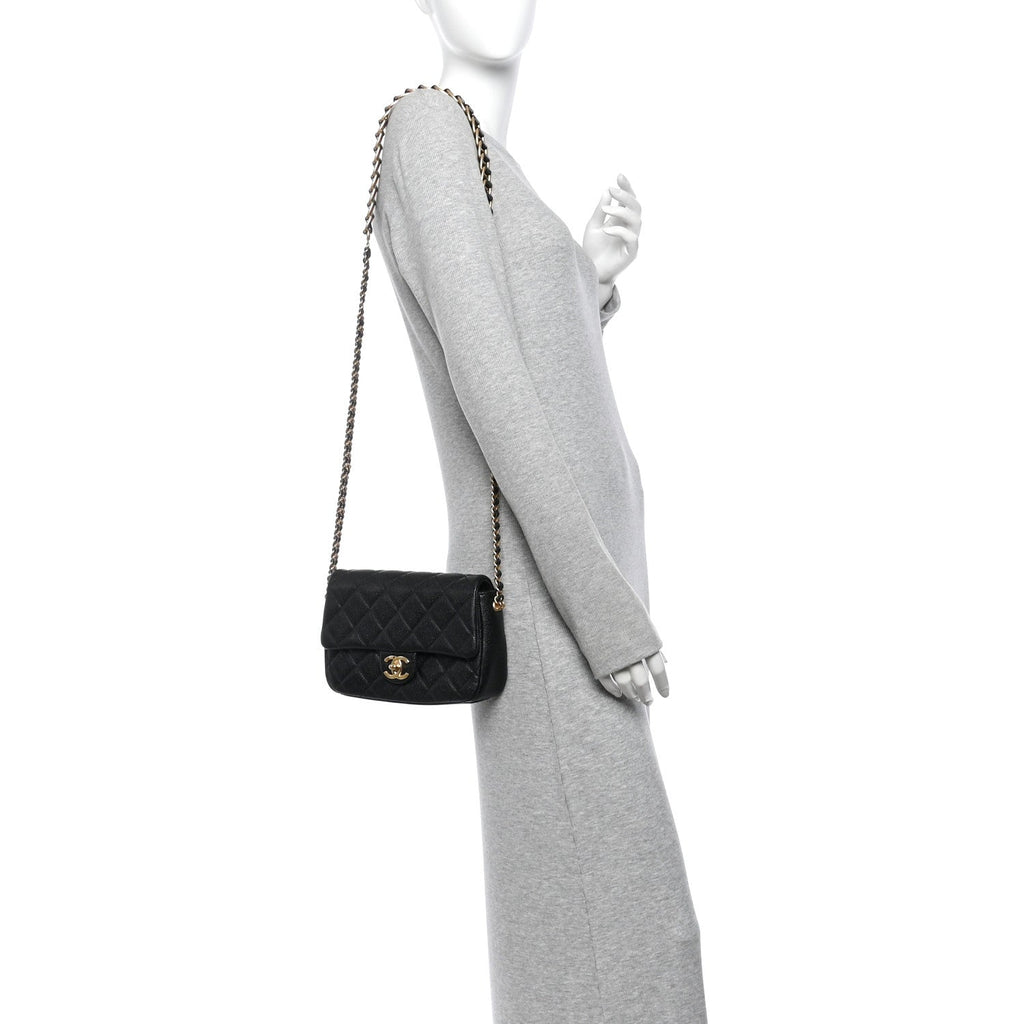 Caviar Quilted Chain Soul Flap Black