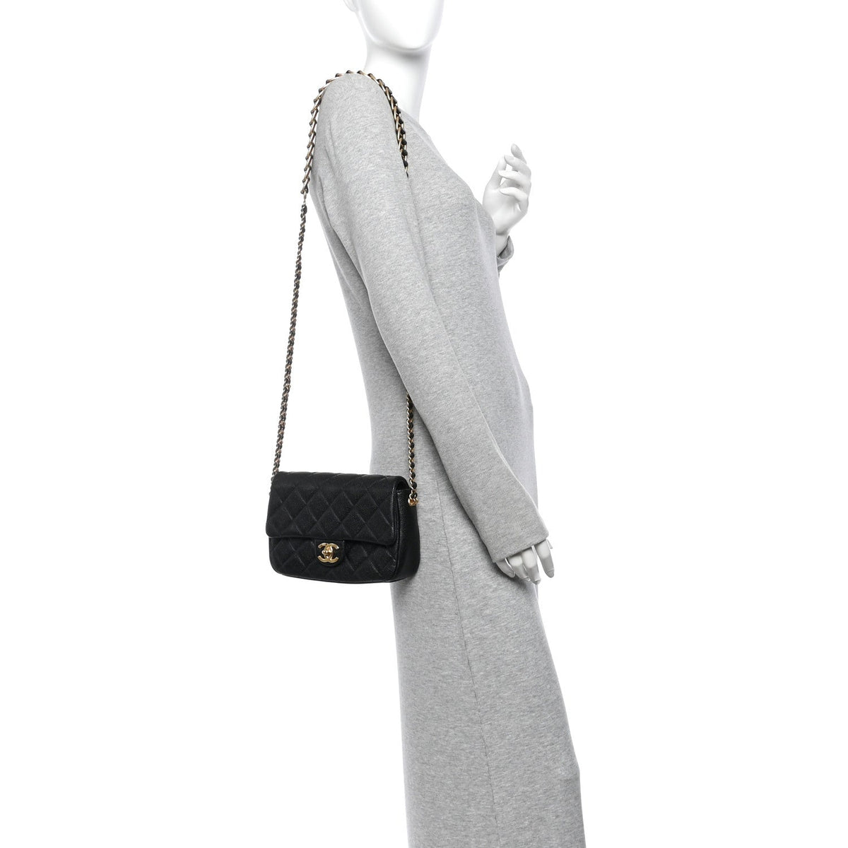 Caviar Quilted Chain Soul Flap Black