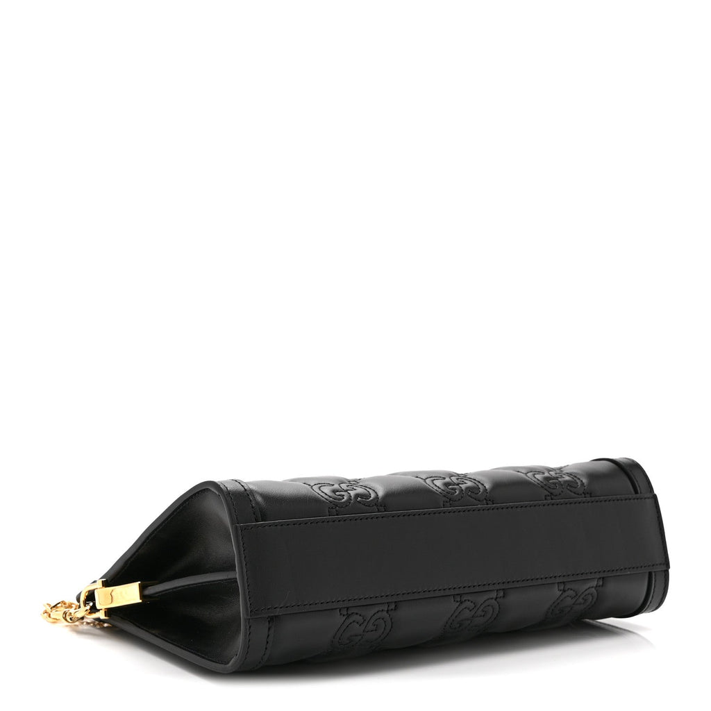 Calfskin GG Matelasse Small Slim Chain Shoulder Bag Black Natural