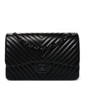 Lambskin Chevron Quilted Jumbo Double Flap So Black