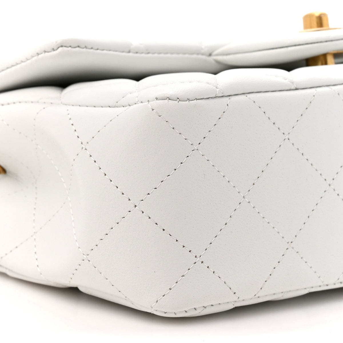 Lambskin Quilted Mini Rectangular Pearl Crush Flap White