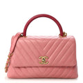 Calfskin Lizard Chevron Quilted Small Coco Handle Flap Pink