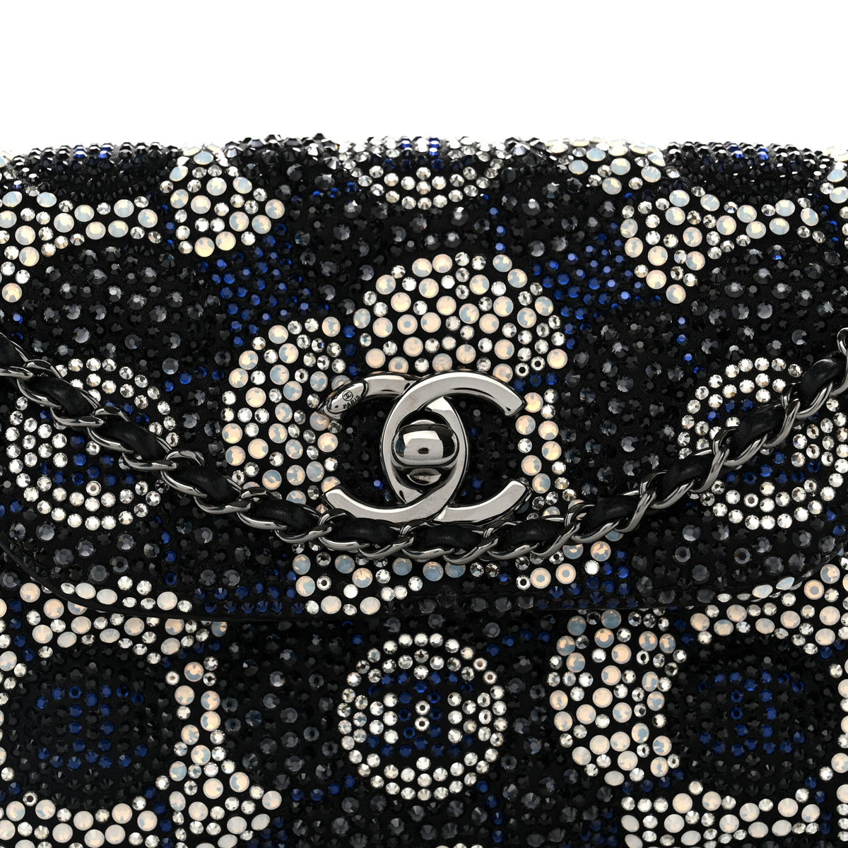 Satin Strass Flower Clutch With Chain Black White Blue