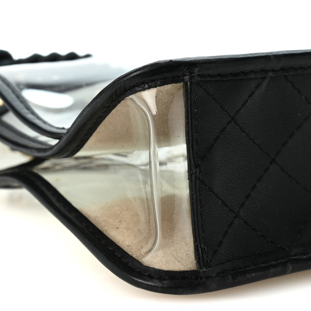 Lambskin PVC Sand By The Sea Flap With Pearl Strap Black