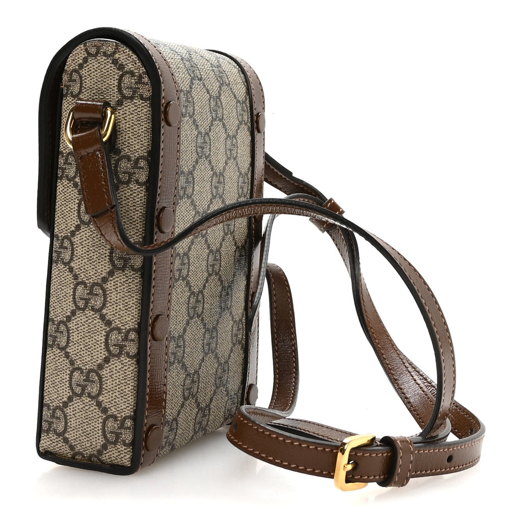 GG Supreme Monogram Mini Horsebit 1955 Crossbody Bag Beige Brown Sugar