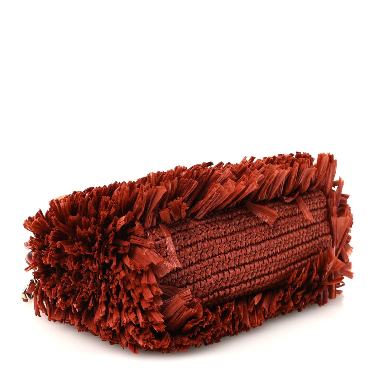 Raffia Fringe Nano Kelly Shopper Red