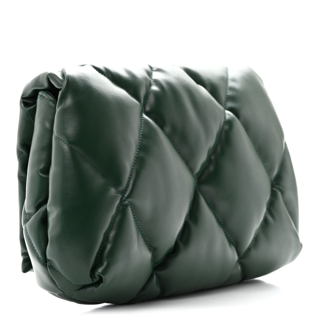 Nappa Calfskin Quilted Touch B Puffy Clutch Forest Green