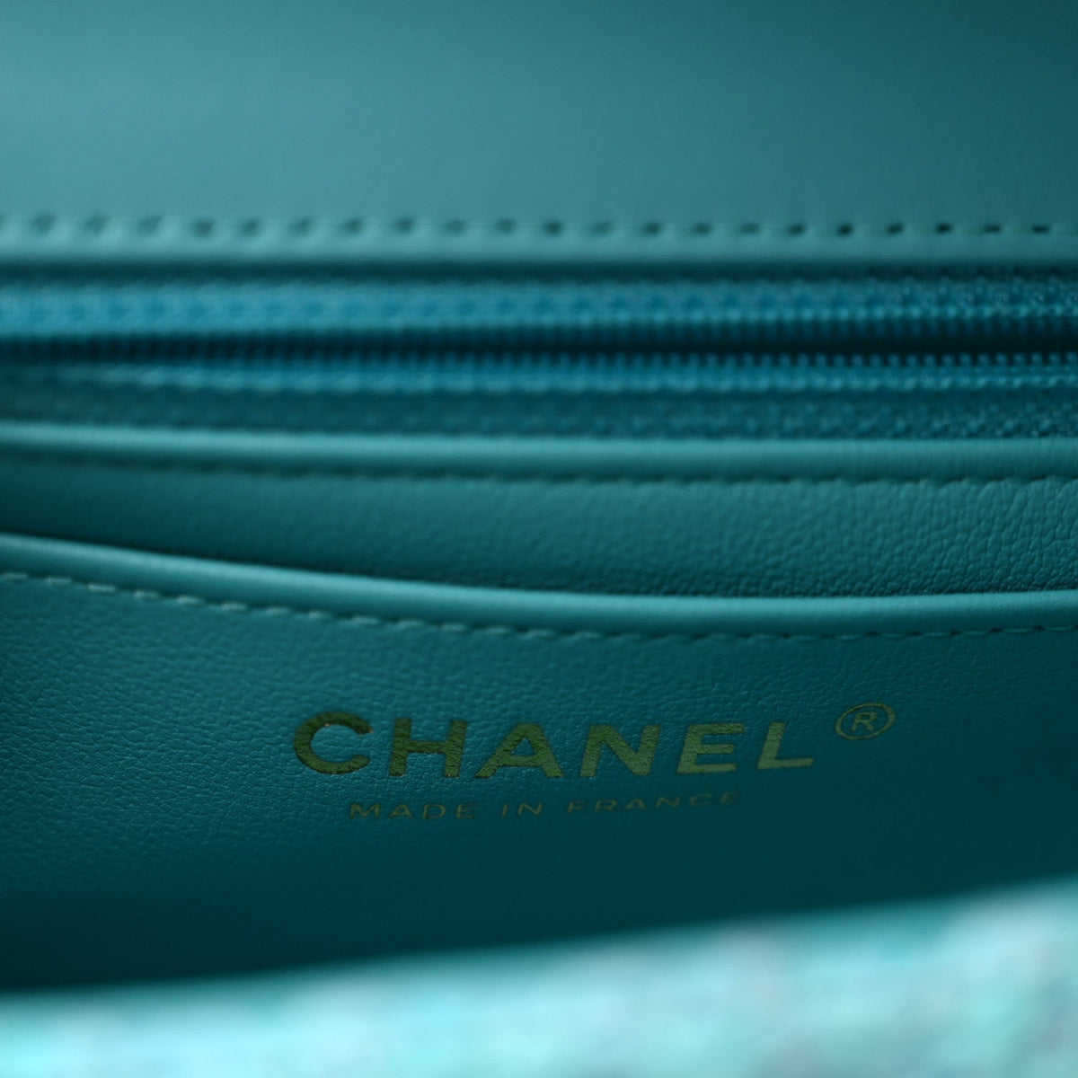 Wool Tweed Quilted Mini Rectangular Flap Turquoise Light Blue