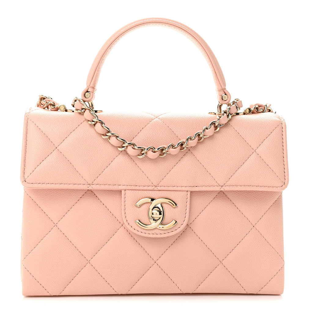 Caviar Quilted Mini Retro Twist Top Handle Flap Light Pink