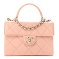 Caviar Quilted Mini Retro Twist Top Handle Flap Light Pink