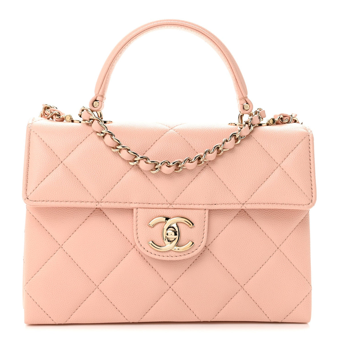 Caviar Quilted Mini Retro Twist Top Handle Flap Light Pink