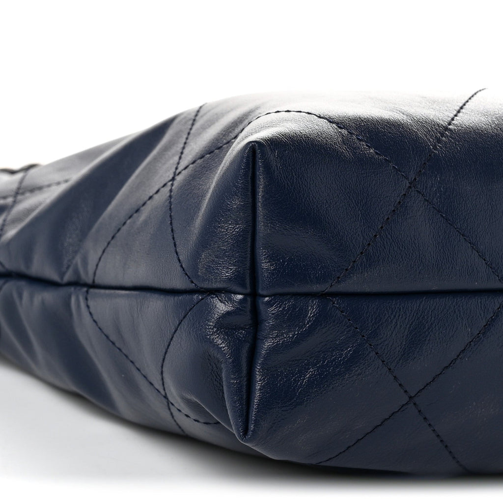 Shiny Calfskin Quilted Small Chanel 22 Navy