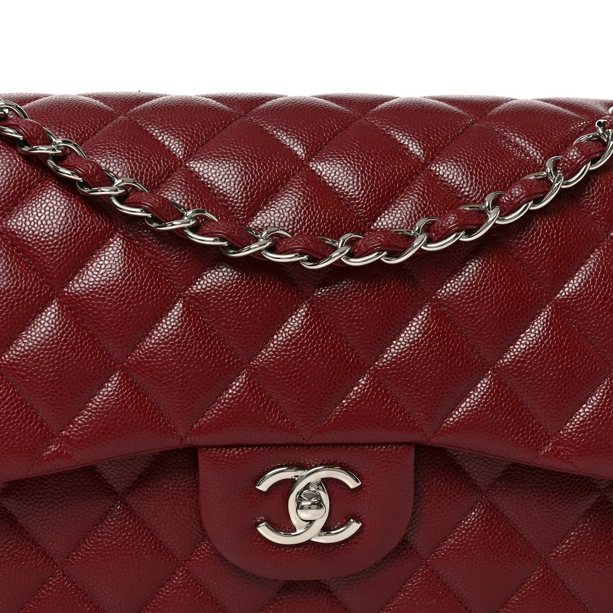 Caviar Quilted Jumbo Double Flap Burgundy