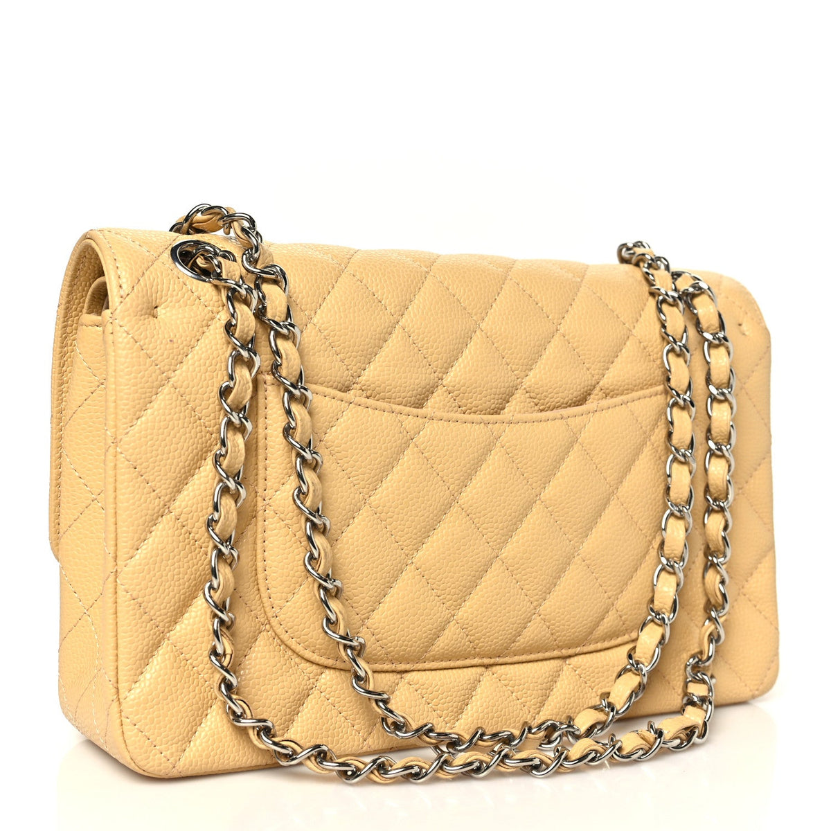 Caviar Quilted Medium Double Flap Light Yellow