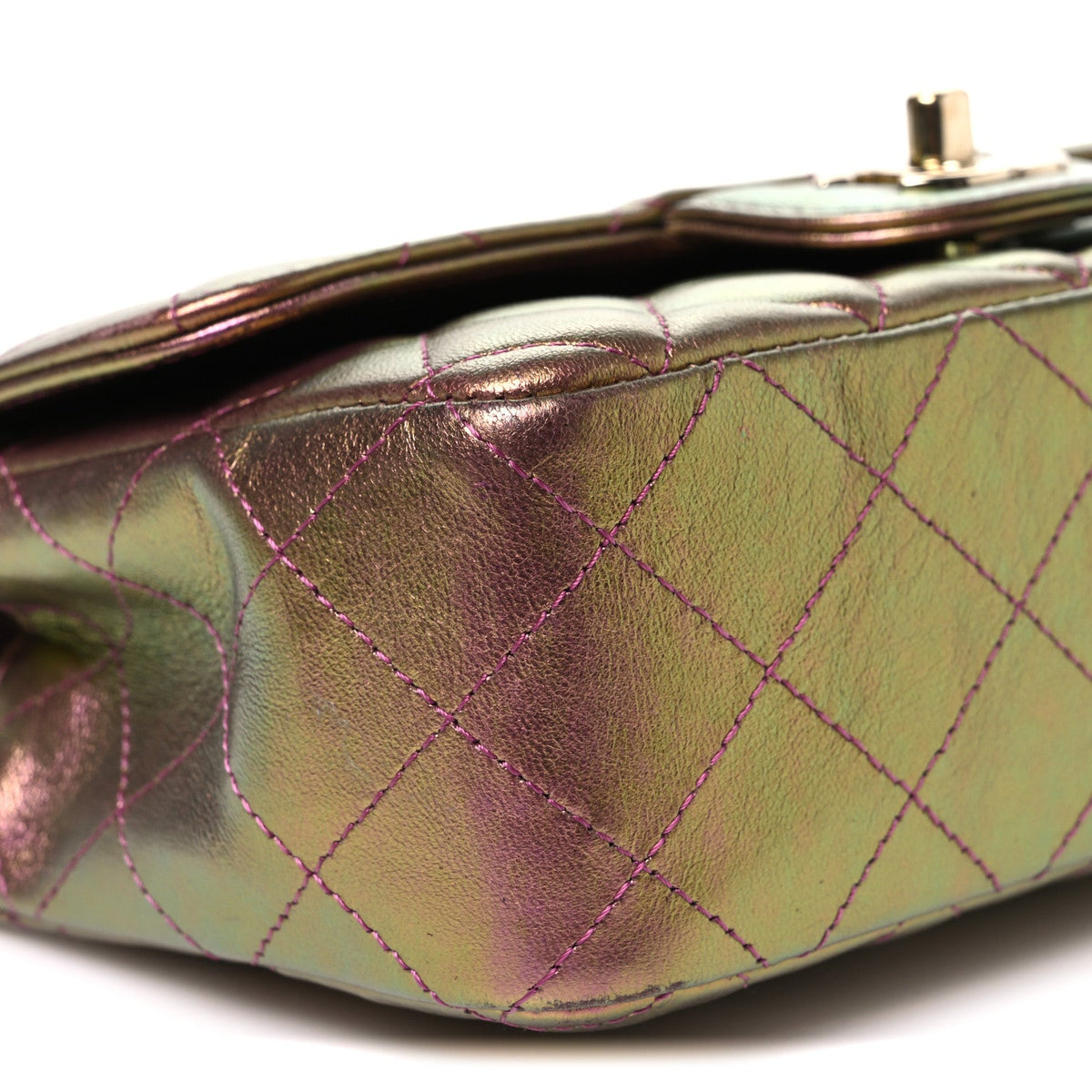 Iridescent Lambskin Quilted Mini Rectangular Flap Purple