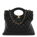 Aged Calfskin Quilted Mini 31 Shopping Bag Black