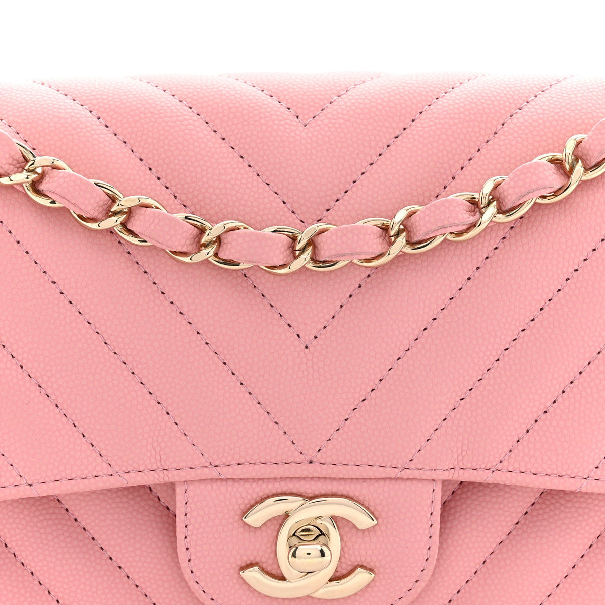Caviar Chevron Quilted Small Double Flap Pink