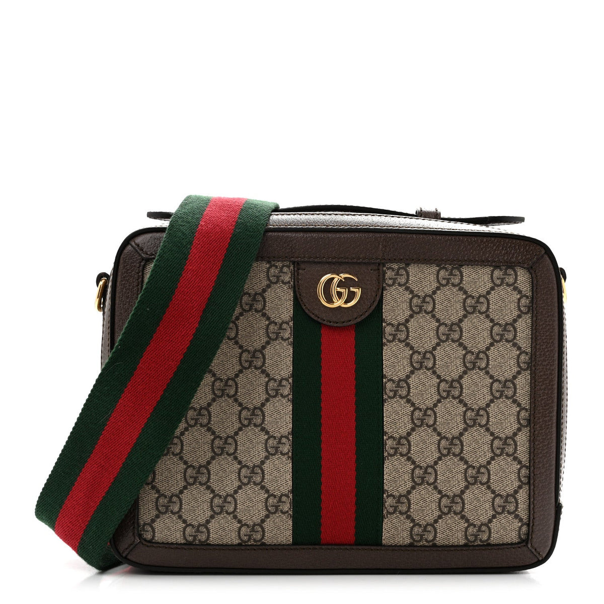 GG Supreme Monogram Web Small Ophidia Top Handle Shoulder Bag Brown