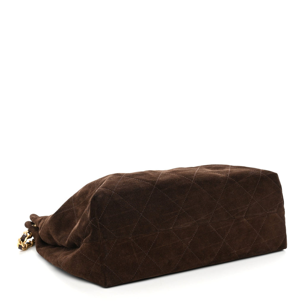 Suede Calfskin Lambskin Quilted Large Maxi Hobo Dark Brown