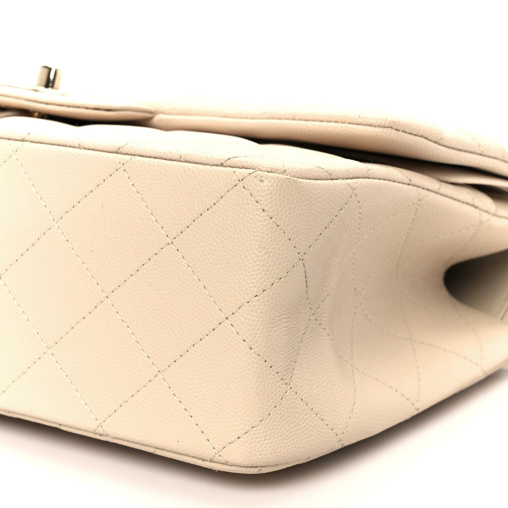Caviar Quilted Jumbo Double Flap Light Beige