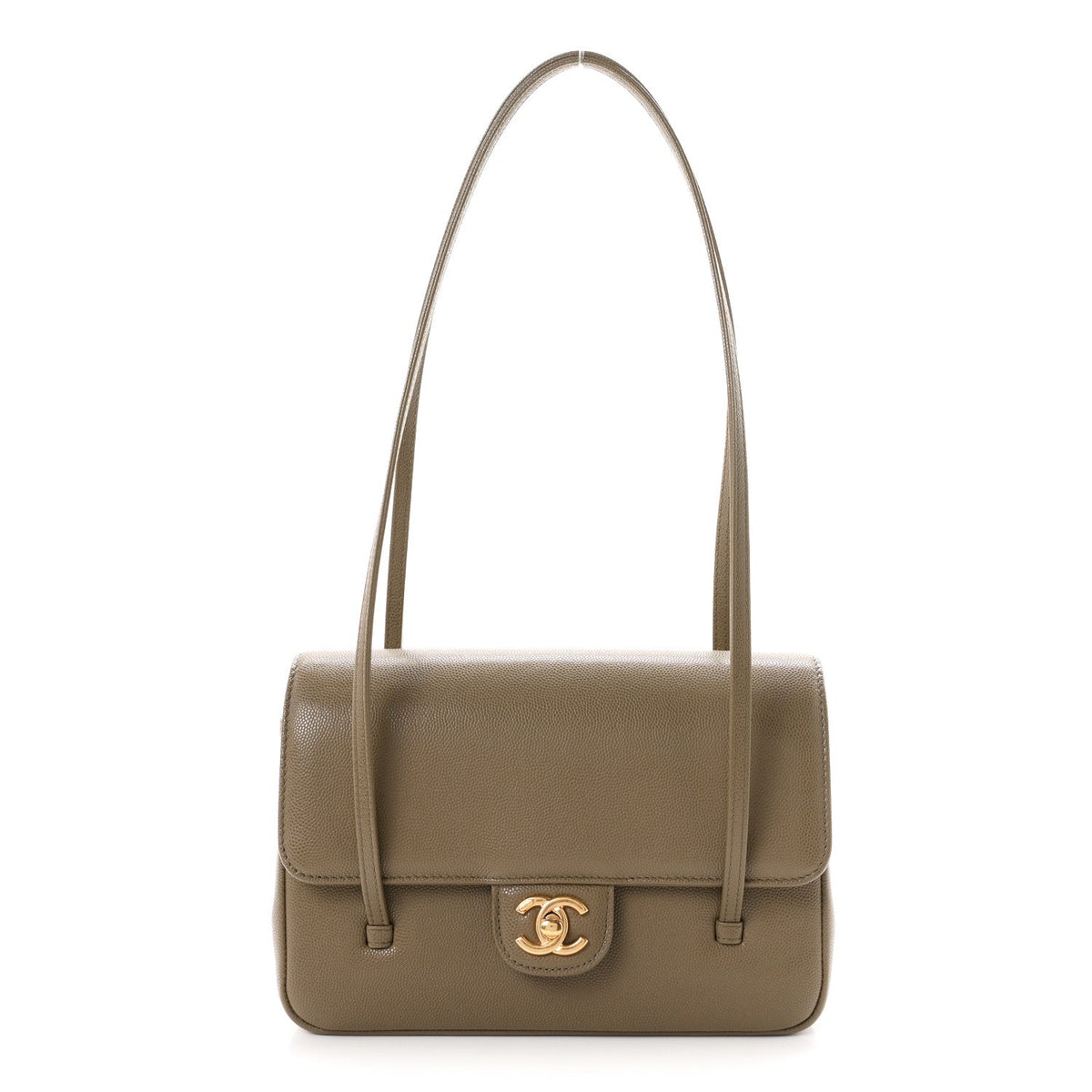 Shiny Caviar Preppy Coco Small Flap Dark Khaki
