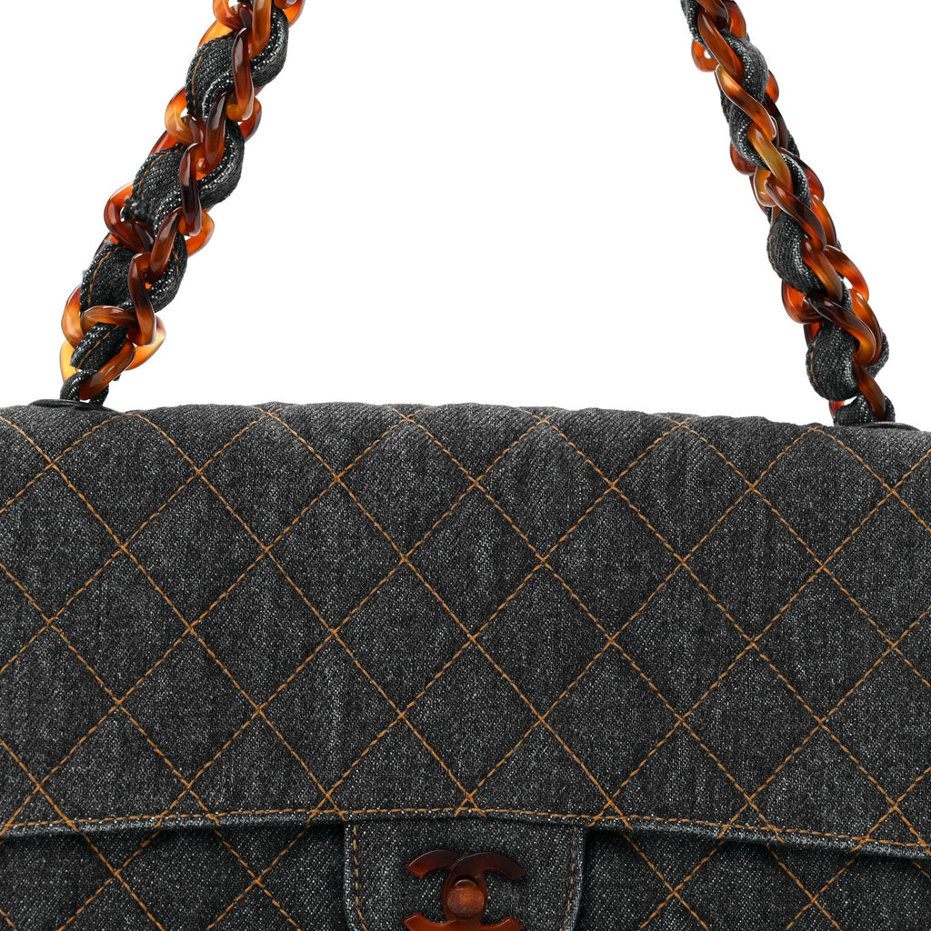 Denim Quilted Tortoise Single Flap Blue