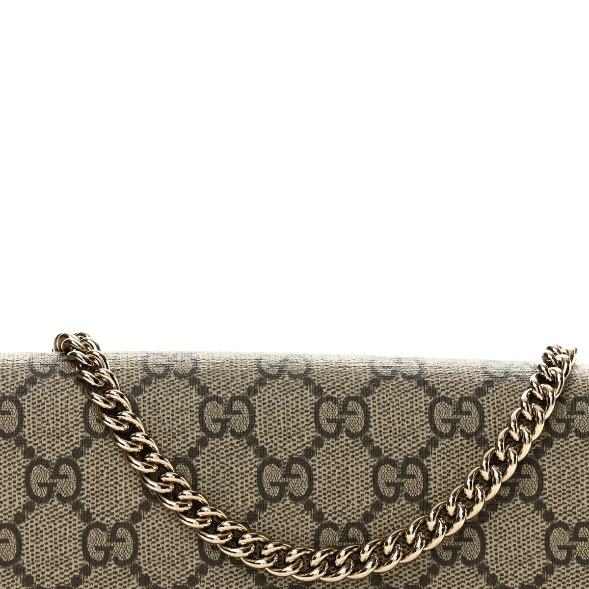 GG Supreme Monogram Textured Dollar Calfskin Mini GG Marmont Chain Wallet Light Pink Blue Beige