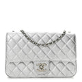 Metallic Caviar Quilted Medium CC Slide Flap Silver